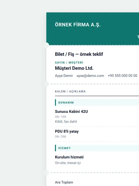 Bilet / Fiş şablonu önizlemesi