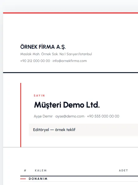 Editöryel şablonu önizlemesi