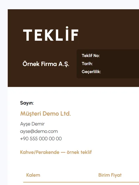 Kahve/Perakende şablonu önizlemesi