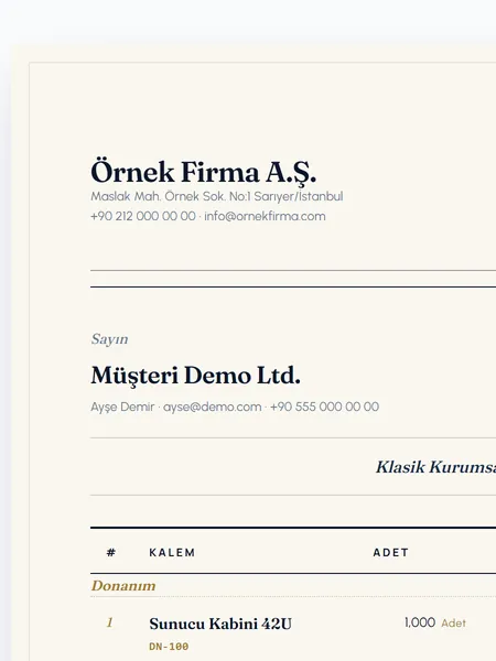 Klasik Kurumsal şablonu önizlemesi