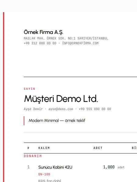 Modern Minimal şablonu önizlemesi