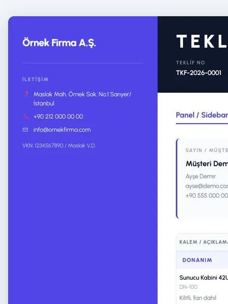 Panel / Sidebar şablonu önizlemesi